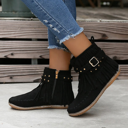 Women Shoes Flat Heel Ankle Boots Retro Suede