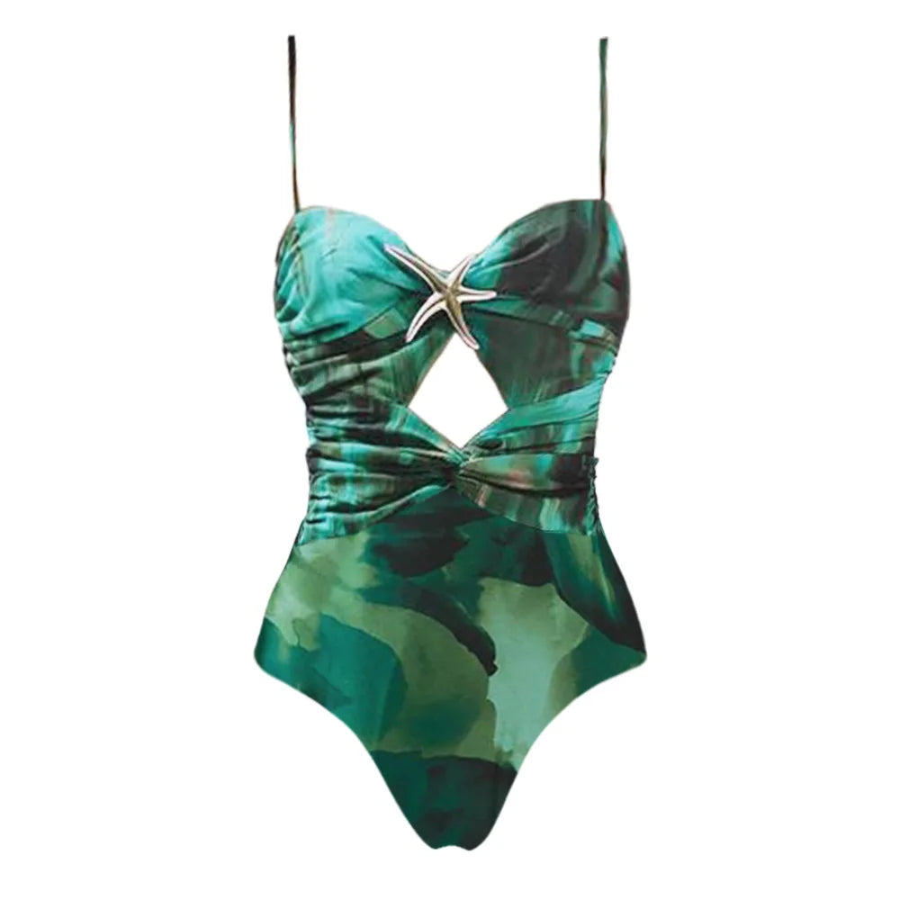 Swimwear with Sarong  Green Print 2 Piece