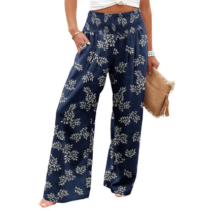 , flower printed beach wide leg pants,