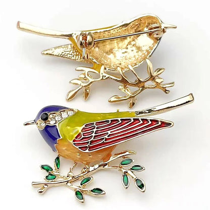 Multi Color Rhinestone Enamelled Bird broach