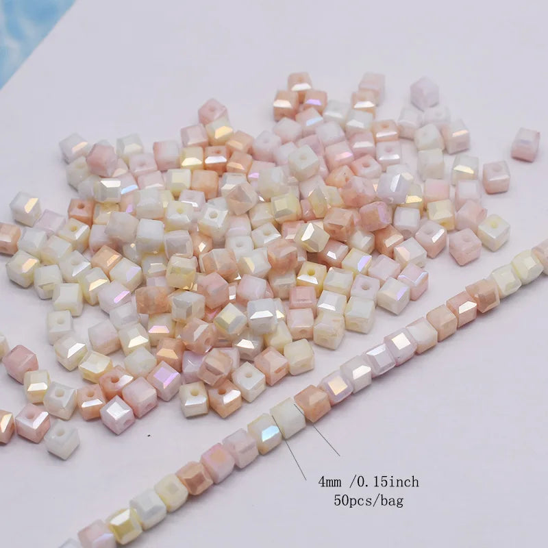 4mm Water Stained Ice Cracks Faceted Crystal Glass