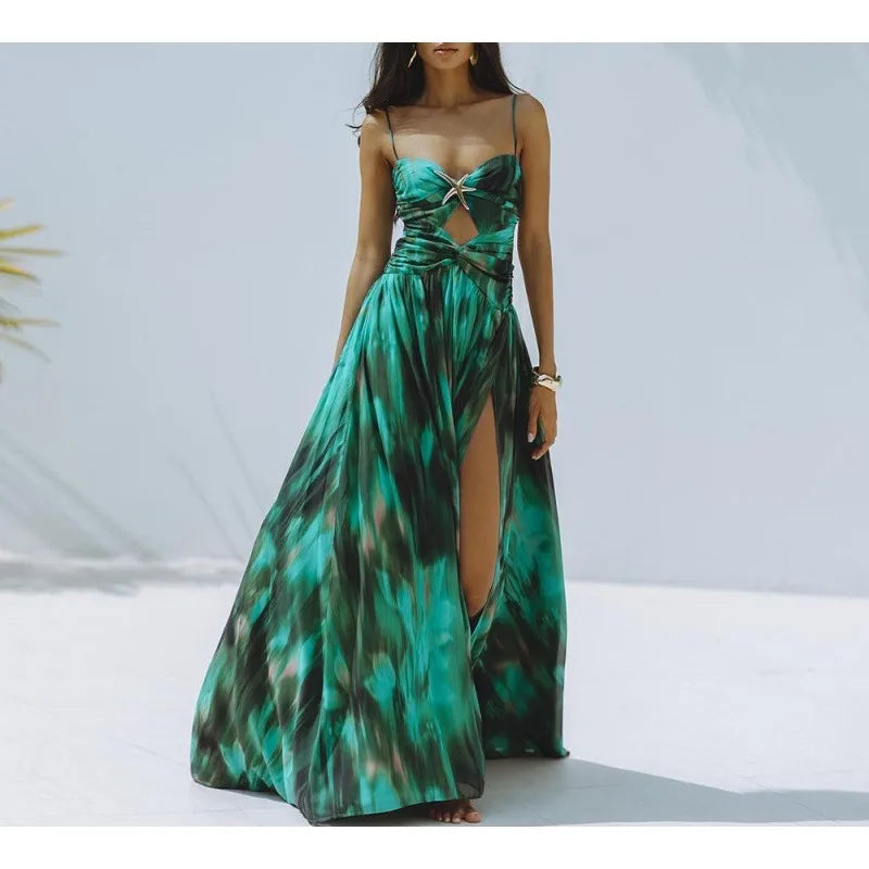 Swimwear with Sarong  Green Print 2 Piece