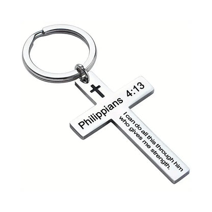 Cross Pendant Keychain Stainless Steel