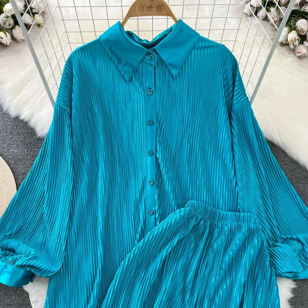 Fashion New Women Solid Casual Loose Two Pieces Set