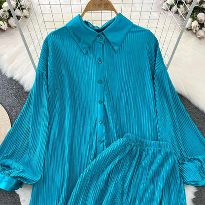 Fashion New Women Solid Casual Loose Two Pieces Set