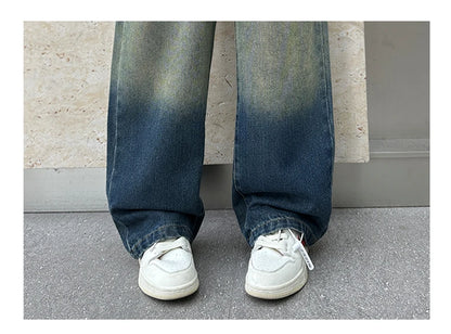 Girls V-shaped embroidered straight wide-leg pants