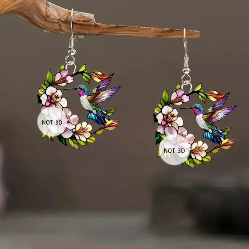2D Acrylic Hummingbird Earrings