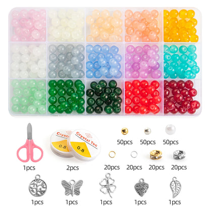 Glass Beads Bracelet Making Kits 28 Colors 8mm Crystal Beads Round Gemstone