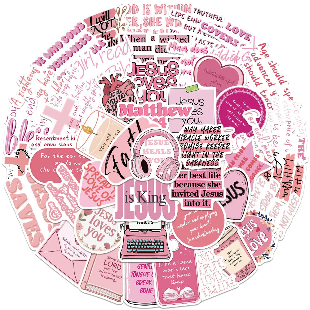50pcs Creative Pink Bible Jesus Christian stickers