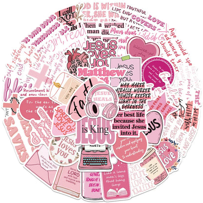50pcs Creative Pink Bible Jesus Christian stickers