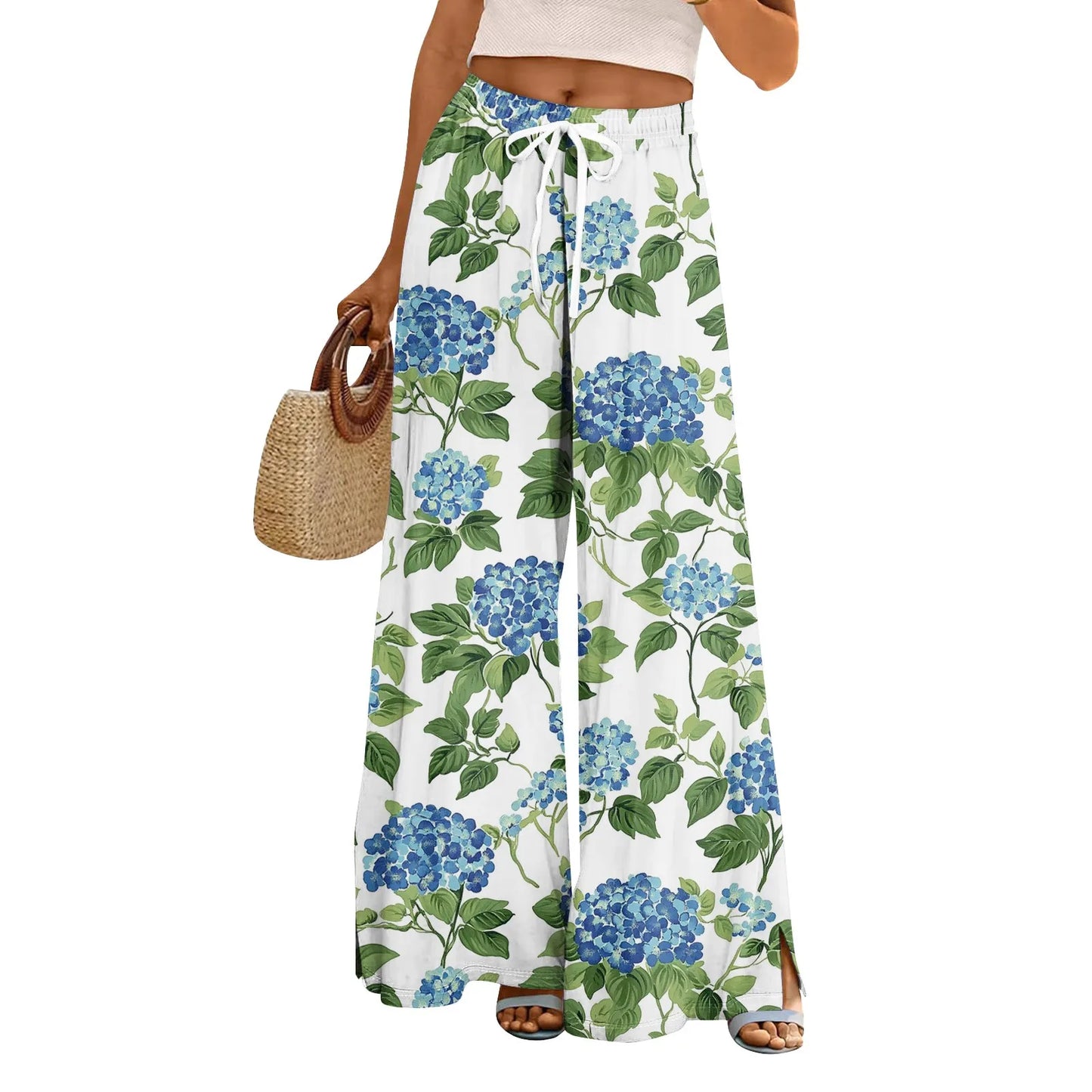 floral print loose wide-leg pants with elastic waist