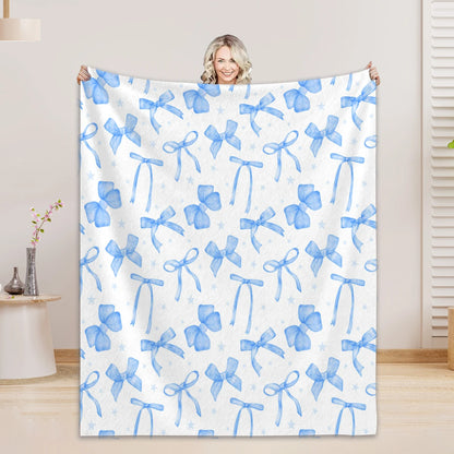 1PC Throw Blanket Blue Bow 3D