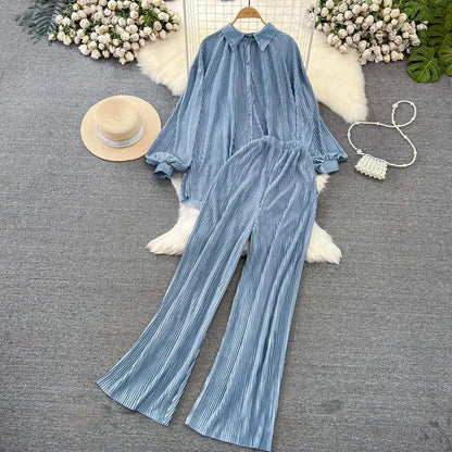 Fashion New Women Solid Casual Loose Two Pieces Set