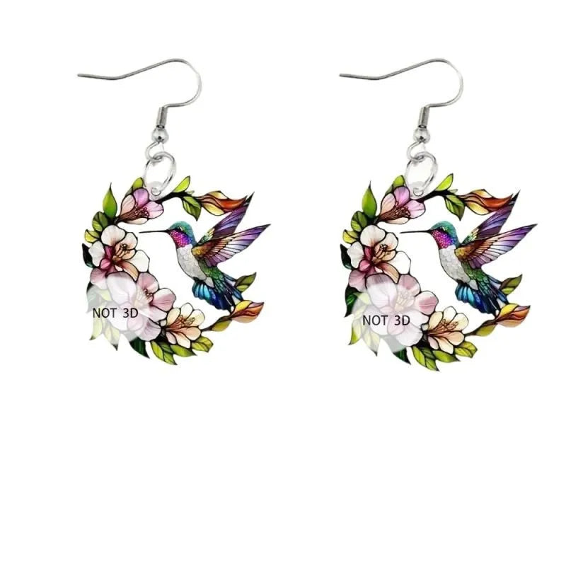2D Acrylic Hummingbird Earrings