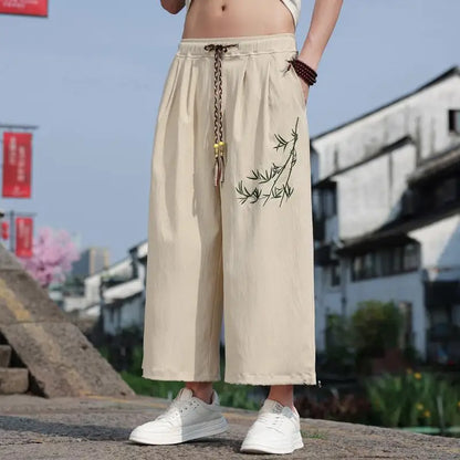 Mens Lightweight Pants Loose Fit with Elastic Waistband and Drawstring