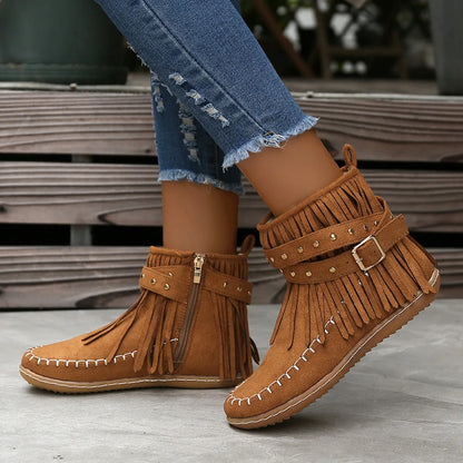 Women Shoes Flat Heel Ankle Boots Retro Suede