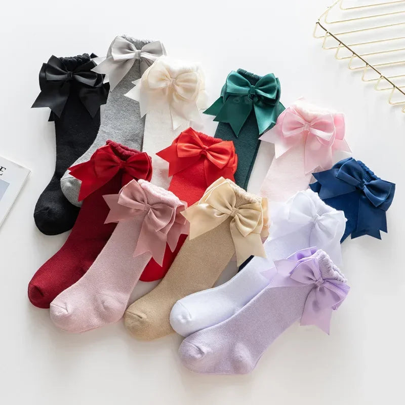 Kids Knee High Socks Baby Girls Cotton Socks Big Bow