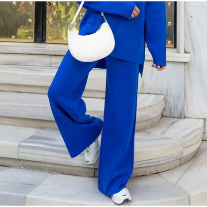 Split Turtleneck Women  sweater and Wide Leg Pants