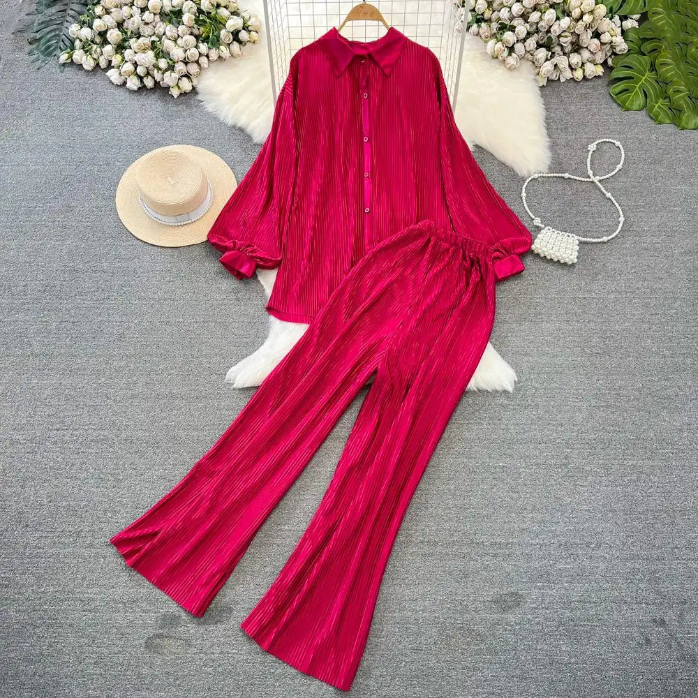 Fashion New Women Solid Casual Loose Two Pieces Set