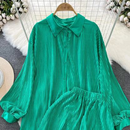 Fashion New Women Solid Casual Loose Two Pieces Set