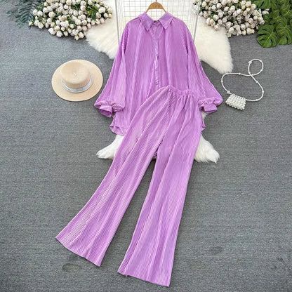 Fashion New Women Solid Casual Loose Two Pieces Set