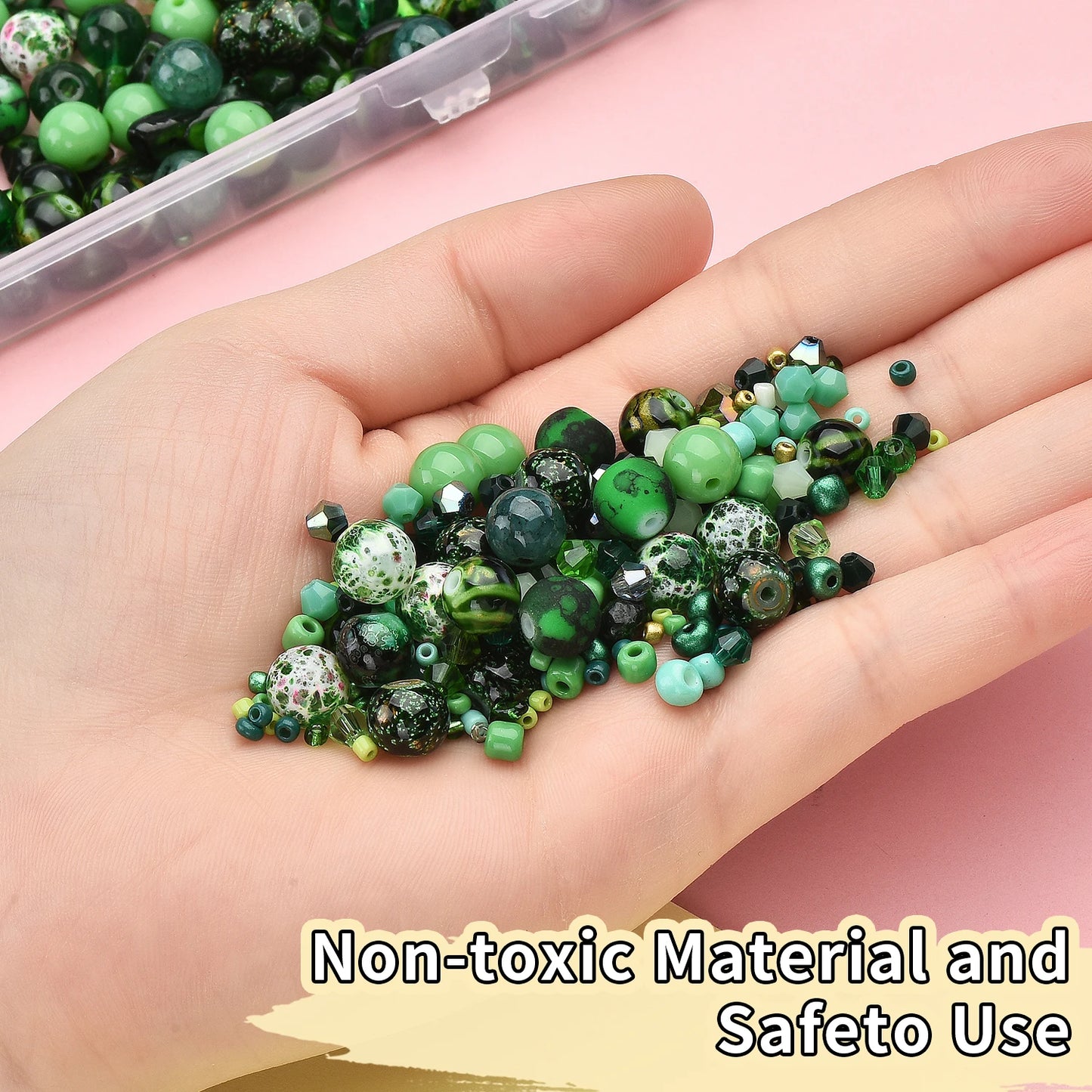 Glass Beads Jewelry Making Kit Green Color Glass Round Loose Beads