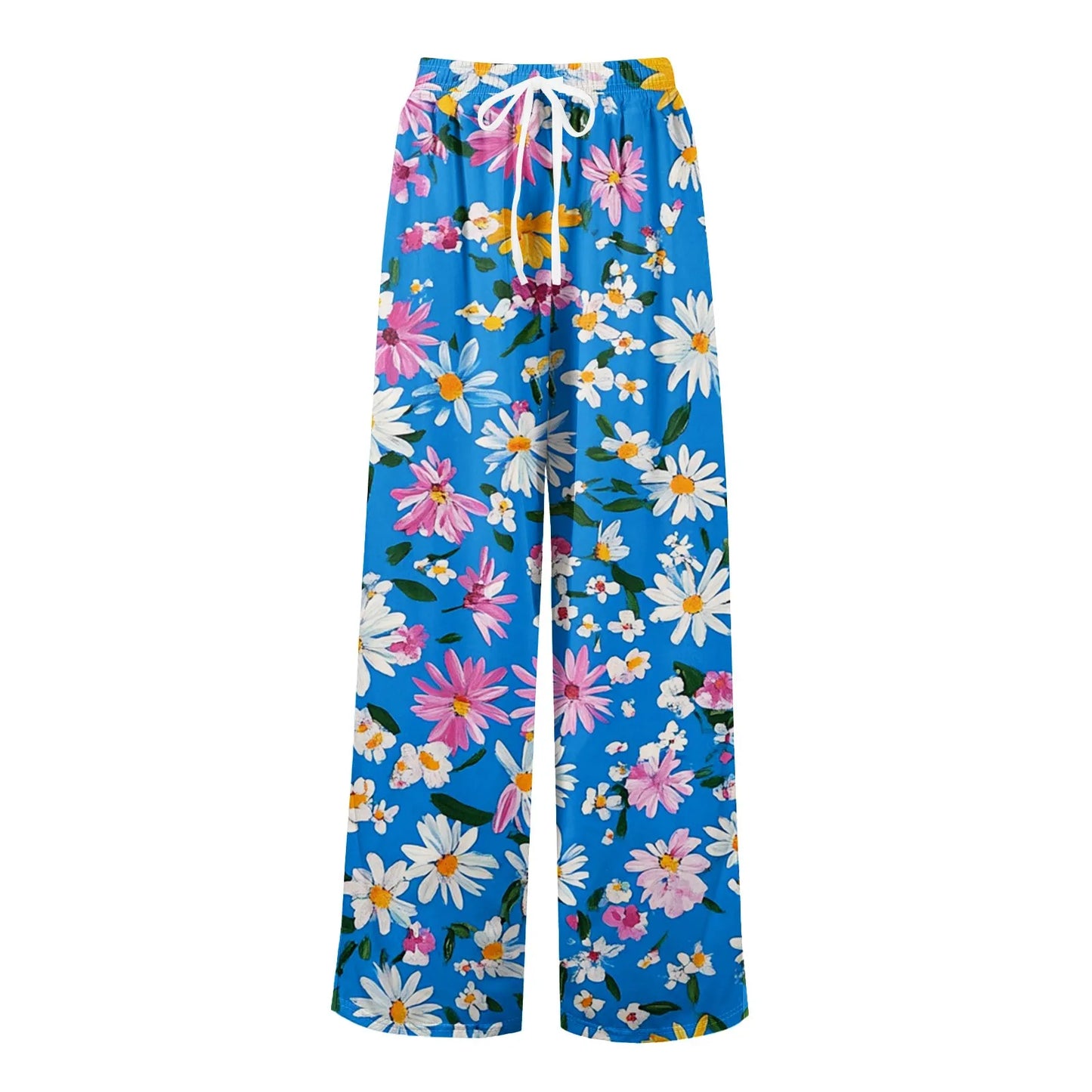 floral print loose wide-leg pants with elastic waist
