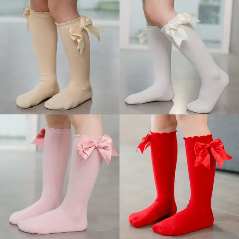 Kids Knee High Socks Baby Girls Cotton Socks Big Bow