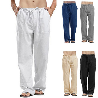 Men's Summer Loose Long Pants Elastic Waist Drawstring