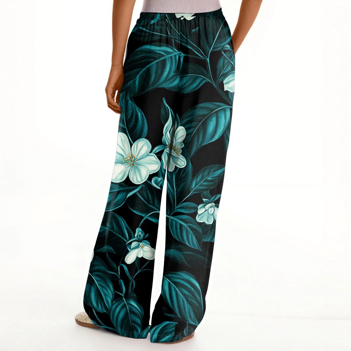 floral print loose wide-leg pants with elastic waist
