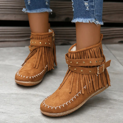 Women Shoes Flat Heel Ankle Boots Retro Suede