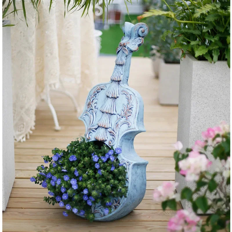 European Style Violin Planter Artistic Flower Pot