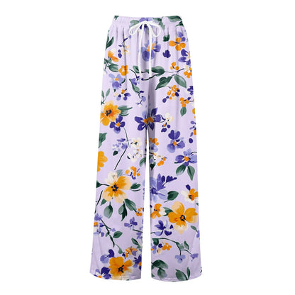 floral print loose wide-leg pants with elastic waist