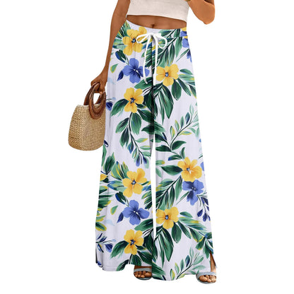 floral print loose wide-leg pants with elastic waist