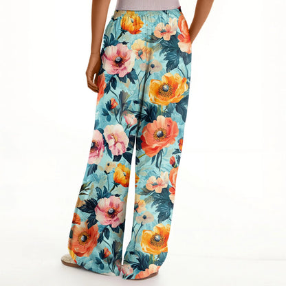 floral print loose wide-leg pants with elastic waist