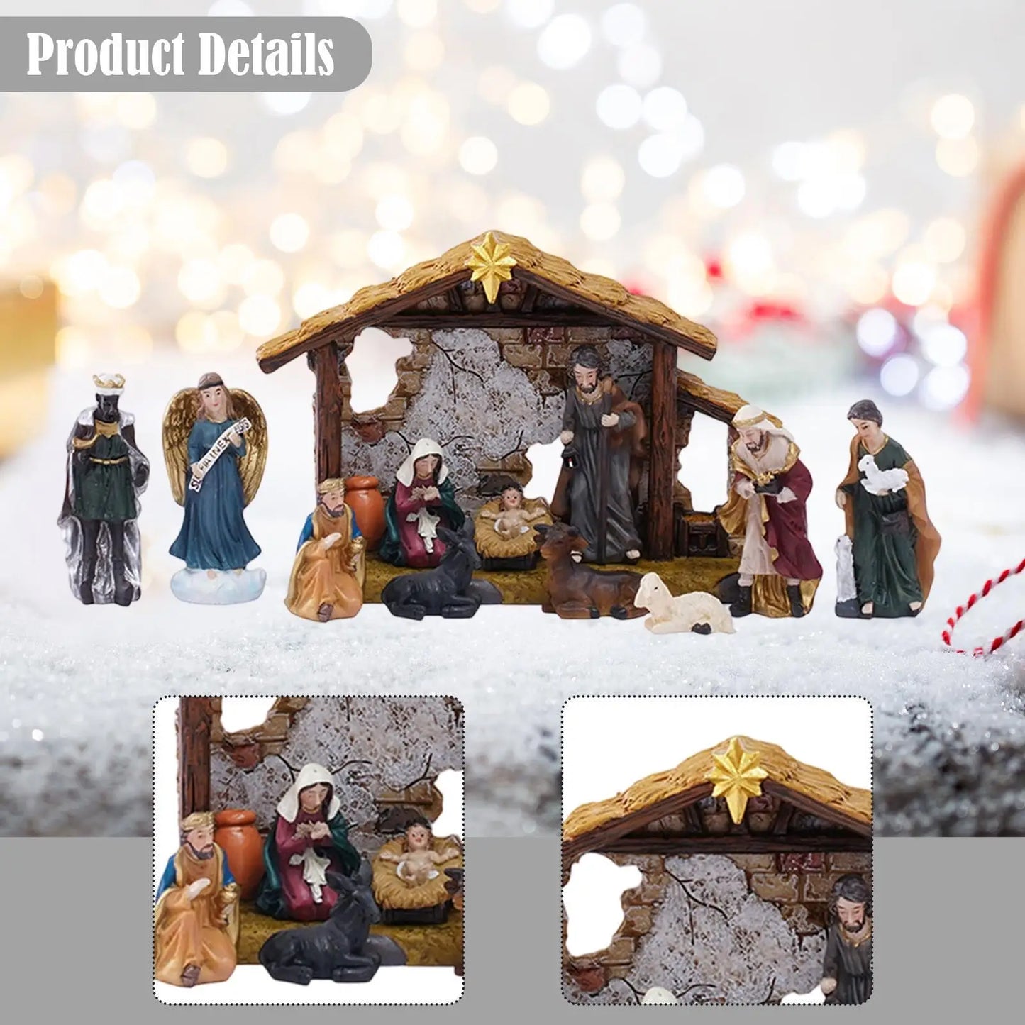 12pcs Christmas Nativity Figurines Set, Jesus Manger Scene Resin