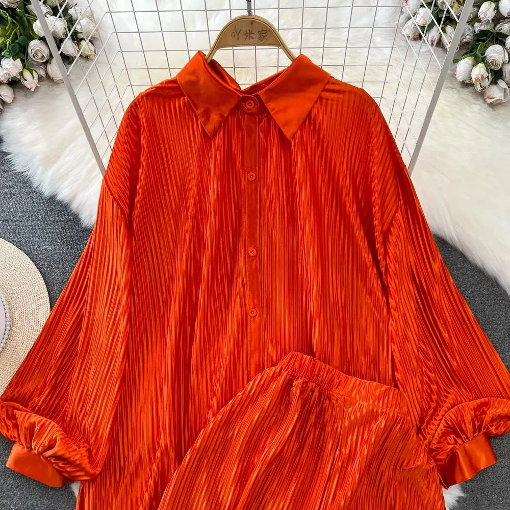 Fashion New Women Solid Casual Loose Two Pieces Set