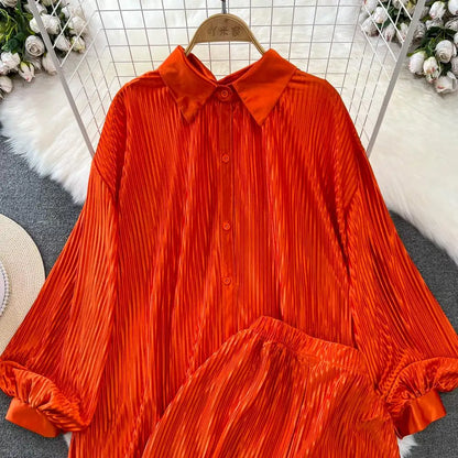 Fashion New Women Solid Casual Loose Two Pieces Set