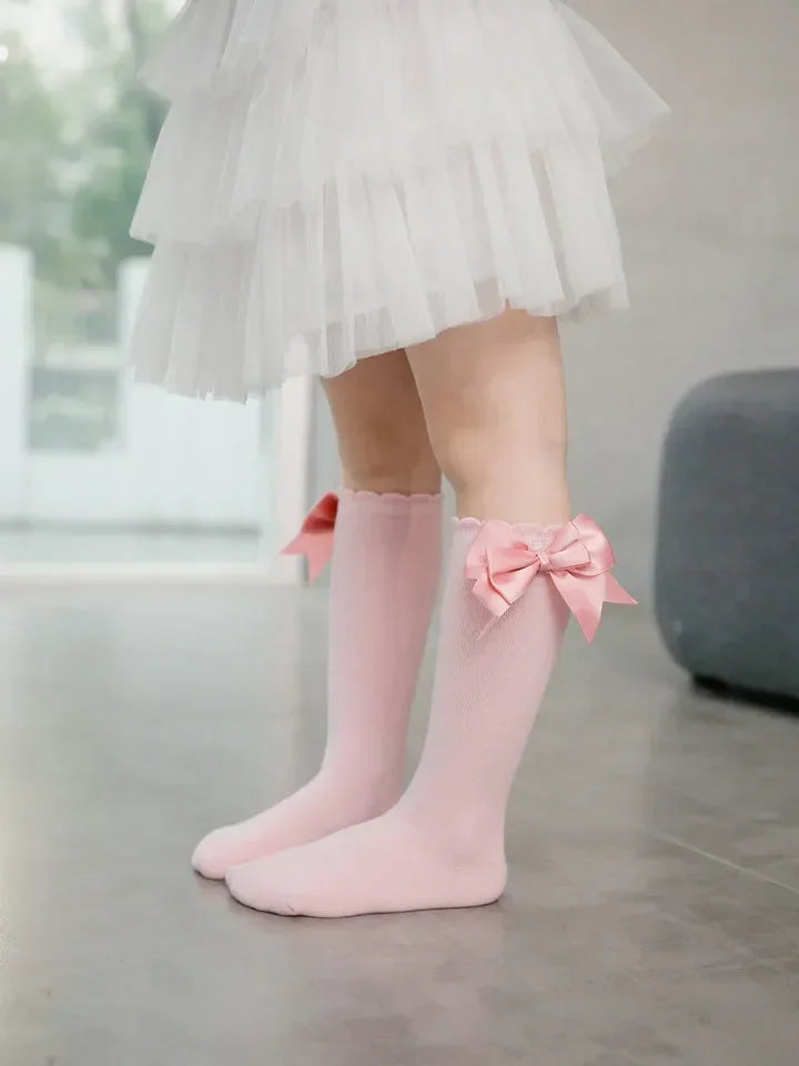 Kids Knee High Socks Baby Girls Cotton Socks Big Bow