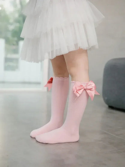 Kids Knee High Socks Baby Girls Cotton Socks Big Bow