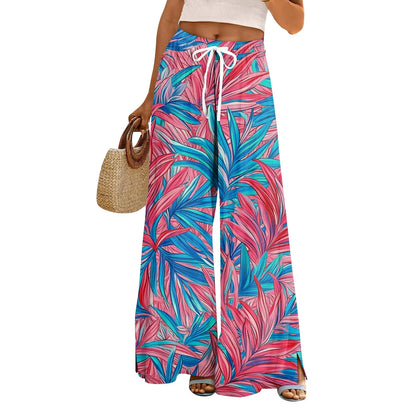 floral print loose wide-leg pants with elastic waist