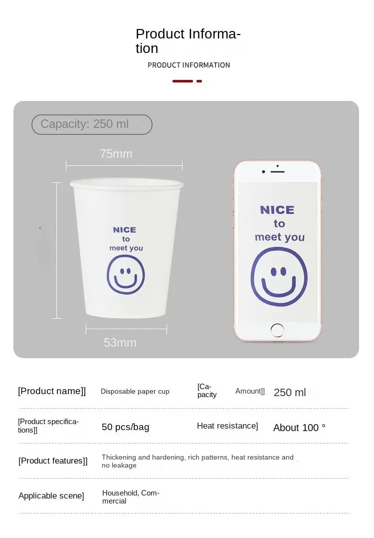 50pcs 250ml  White Paper Cups