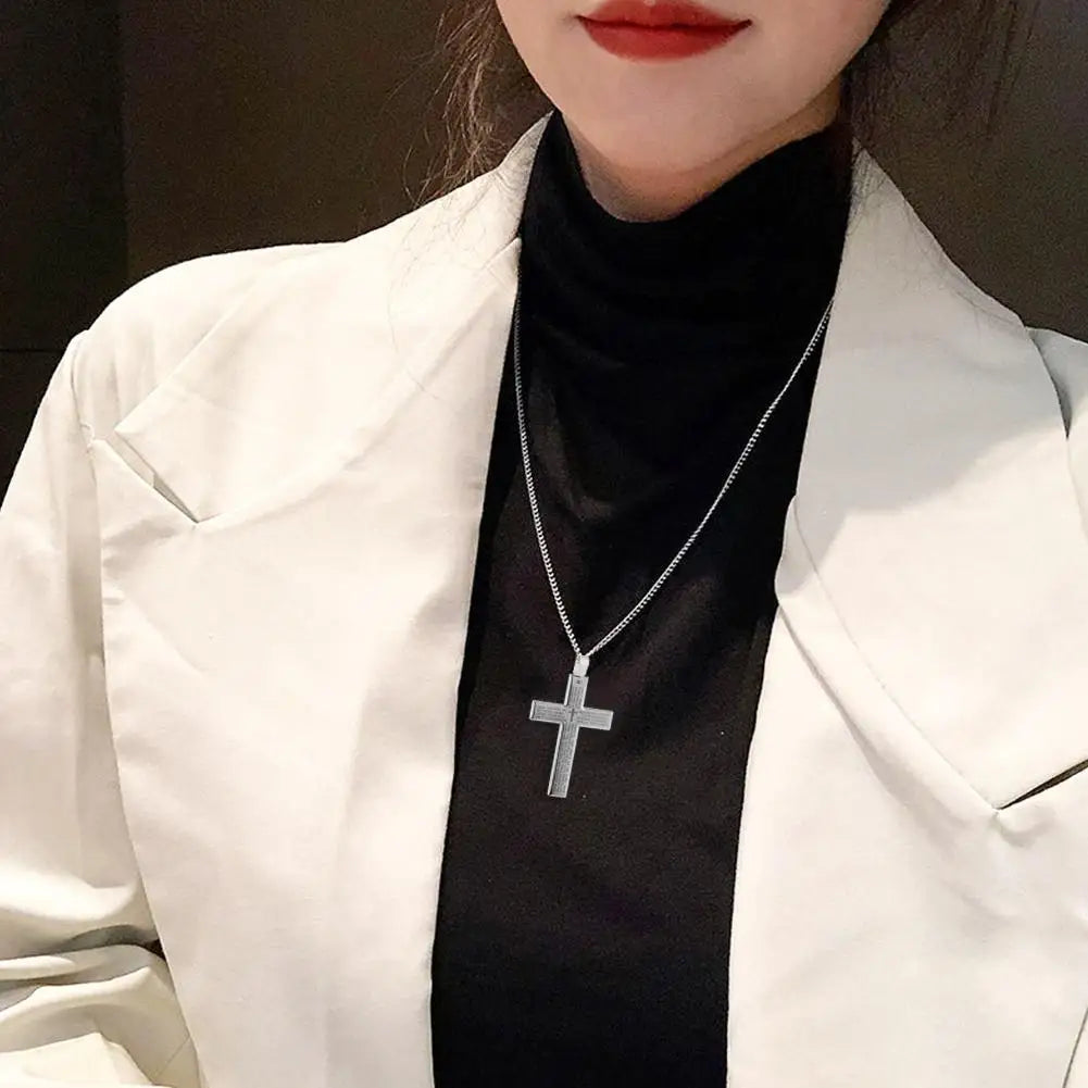 Christian Bible Cross Chain Necklace Steel