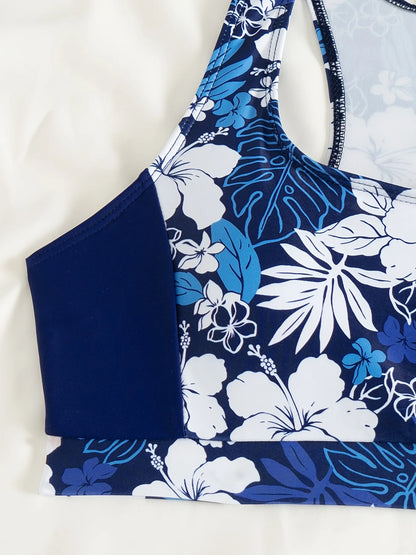 Floral Print Swimwear With Shorts High Waisted Trunk