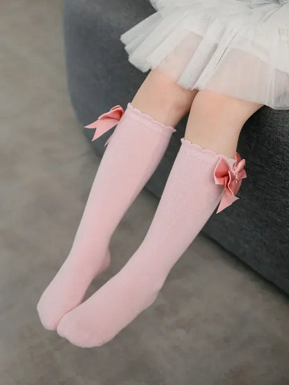 Kids Knee High Socks Baby Girls Cotton Socks Big Bow