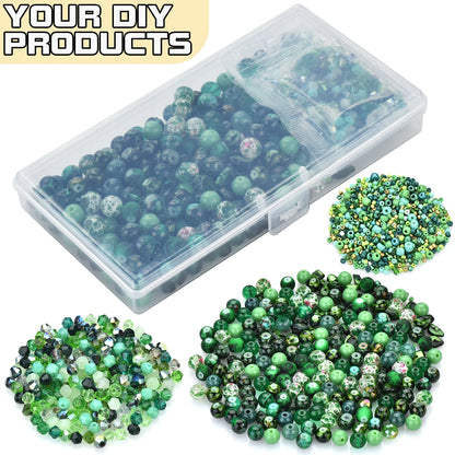 Glass Beads Jewelry Making Kit Green Color Glass Round Loose Beads