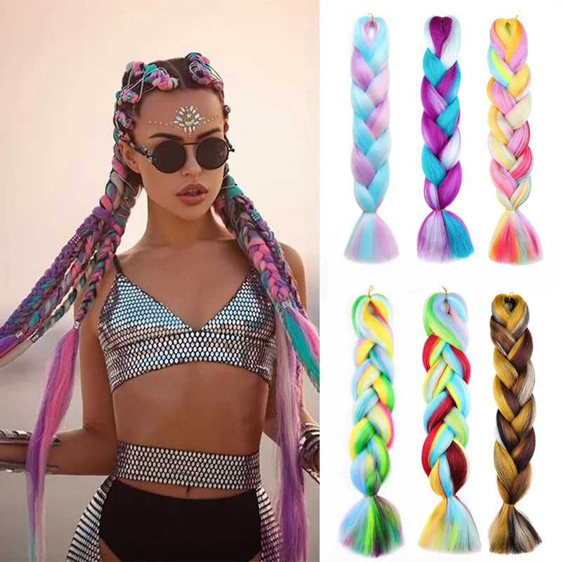 Jumbo Braiding Hair Rainbow Colors Extensions Fi