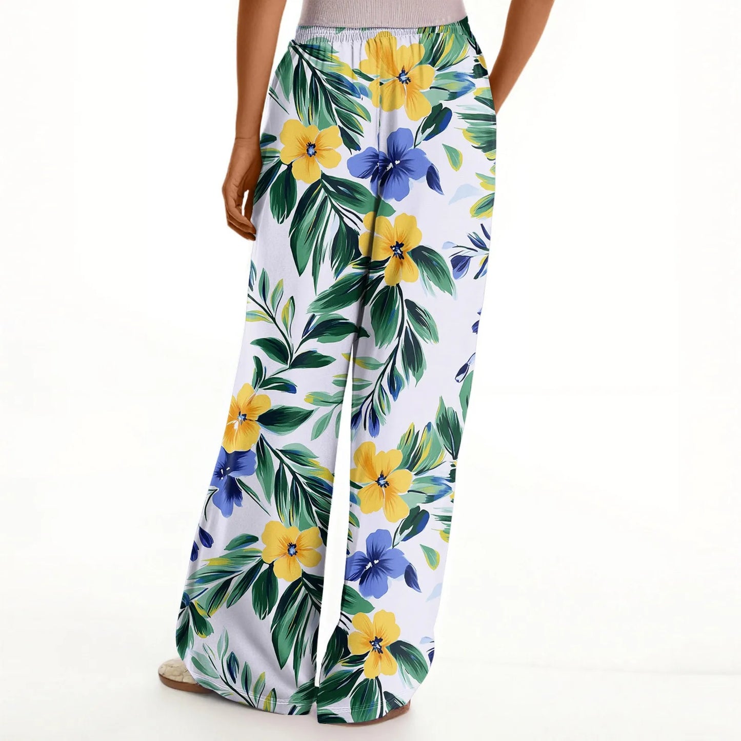 floral print loose wide-leg pants with elastic waist