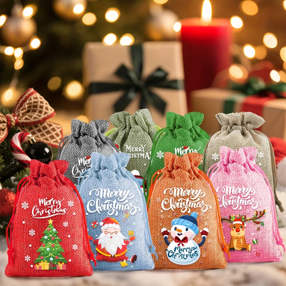 8pcs Christmas Drawstring Bags