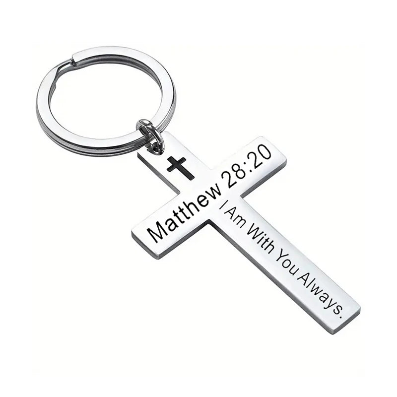 Cross Pendant Keychain Stainless Steel